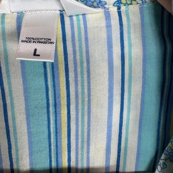 IZOD Cotton Pajama Shirt Womens Size L Blue Floral - Picture 6 of 9